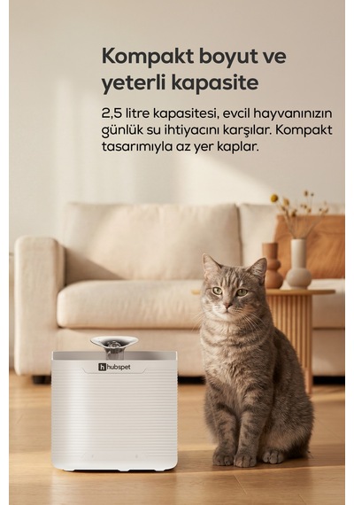 Kedi Su Pınarı 5200 Mah, 2.5l, Kablosuz, Hareket Sensörü Modu, Çelik Kase H312