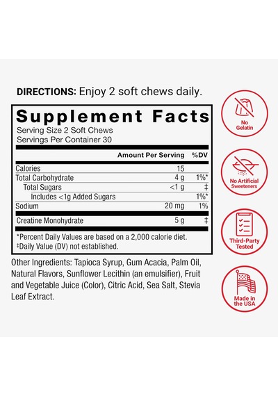 Force Factor Legendary Creatine Monohydrate Memory & Cognitive Sugar Free, Berry Blast 60 Chews Icy Berry Slushie Force Factor Legendary Creatine Monohydrate Memory & Cognitive Sugar Free, Berry Blast 60 Chews Icy Berry Slushie