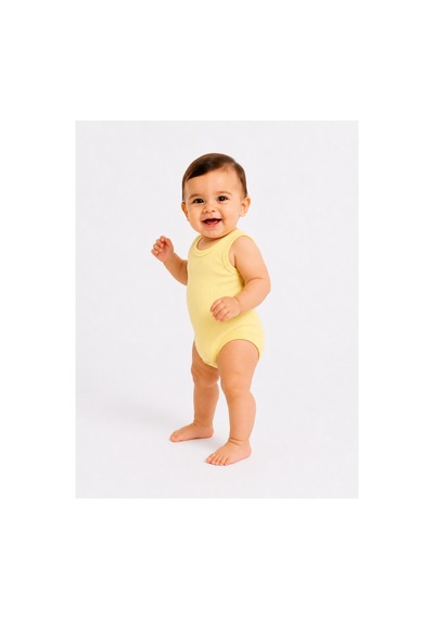 Bebek Atlet Body Pamuklu Ribanalı Çıtçıtlı Kolsuz Bebek Zıbını Sarı