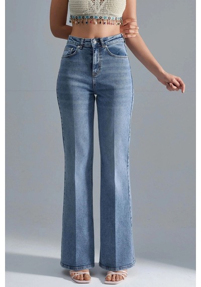 Hiccup Squalo Yüksek Bel Paça Genişleyen Kot Pantolon Orta Mavi Denim