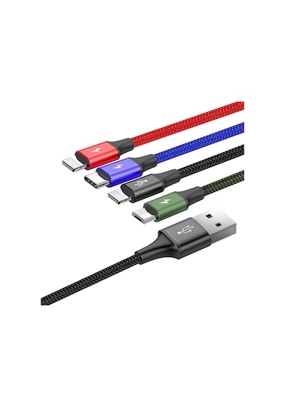 Baseus Fast 4in1 3.5a Hızlı Şarj Kablosu Usb-a Usb-c Lightning Micro Usb Çoklu Şarj Kablosu 1.2m Siyah
