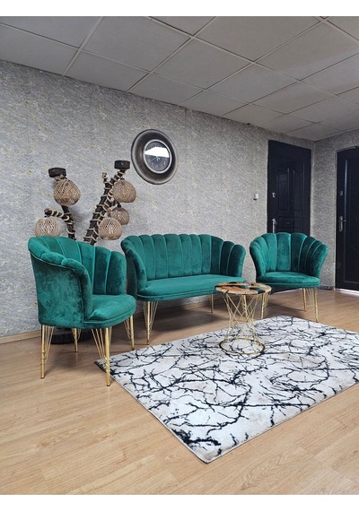 Zafir Gold Kaplama Tel Ayak Papatya Çay Seti Koltuk Takımı , Balkon, Salon, Ofis, Cafe Koltuk Takımı Yeşil