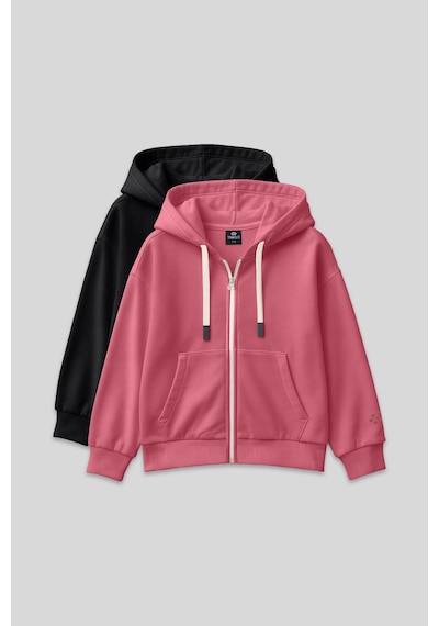 Fermuarlı Pamuklu 2li Paket Siyah-yaban Gülü Kız Çocuk Sweatshirt - 75149 Siyah - Pembe
