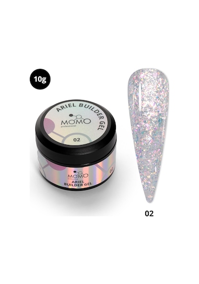 Momo Professional Ariel Builder Gel Nail Art İçin Protez Tırnak Jeli No.02 Şeffaf Holografik Pembe Yeşil Simli 10 Gr
