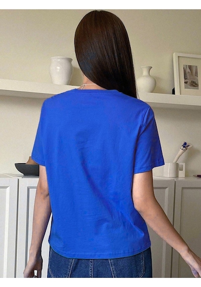 Trendy Oversize Saks Mavi Baskılı T-shirt Unisex Rahat Kalıp - Bisiklet Yaka Kısa Kol Tişört Lacivert Trendy Oversize Saks Mavi Baskılı T-shirt Unisex Rahat Kalıp - Bisiklet Yaka Kısa Kol Tişört Lacivert