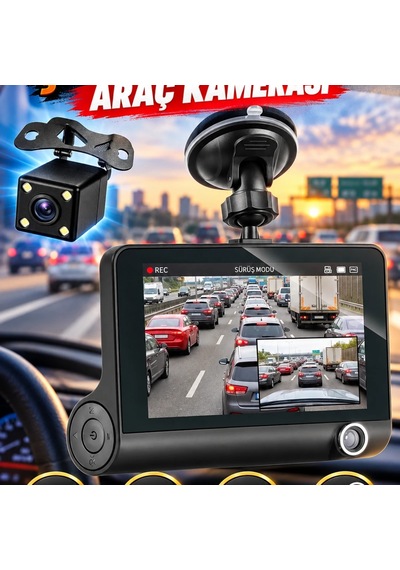 Çift Kameralı Araç İçi Dvr Full Hd 1080p, Gece Görüşü, 4 İnç Ekran Ve Park Modu