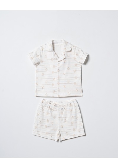 Hafy Baby Gömlek Yaka, Unisex Bebek/ Çocuk Şortlu Pijama Takımı Ekru