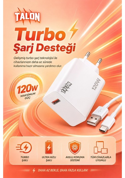 Turbo Şarj Destekli 120w Adaptör Ve Kablo Seti Telefon Uyumlu Pratik Kullanım Diğer