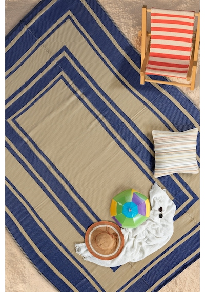 Savana Xl Plaj Kamp Karavan Piknik Bahçe Halısı Balkon Teras Hasır Mat Savan Halı 240x330 Bej - Lacivert