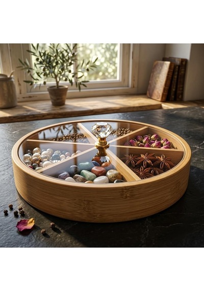 Deconox 30 Cm Bambu Bölmeli Sunumluk - Kristal Kulplu Kırılmaz Şeffaf Kapaklı Çerezlik, Kahvaltılık Ve Draje Tab Diğer