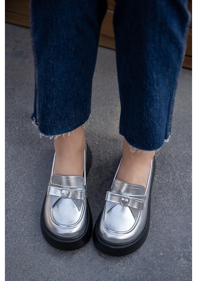 Shade Kalp Detaylı 4cm Özel Kalın Tabanlı Kadın Loafer Silver Gümüş