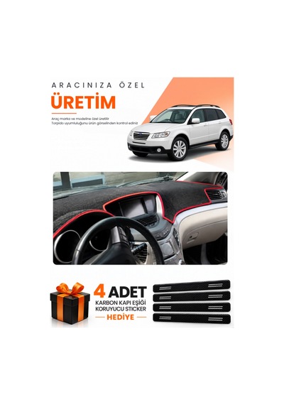 Subaru Trıbeca 2005-2014 Uyumlu Torpido Koruma Örtüsü Oto Kılıfı - Siyah Kırmızı