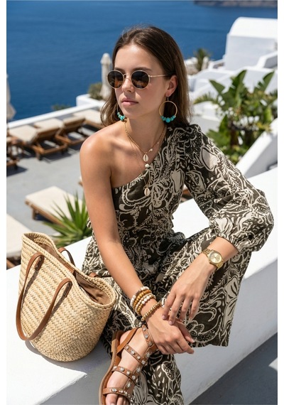 Fashion Cocktail Hint Şal Desenli Asimetrik Tek Omuz Tek Kol Pantolon Crop Yazlık Tatil Bohem Boho Takım Haki Fashion Cocktail Hint Şal Desenli Asimetrik Tek Omuz Tek Kol Pantolon Crop Yazlık Tatil Bohem Boho Takım Haki