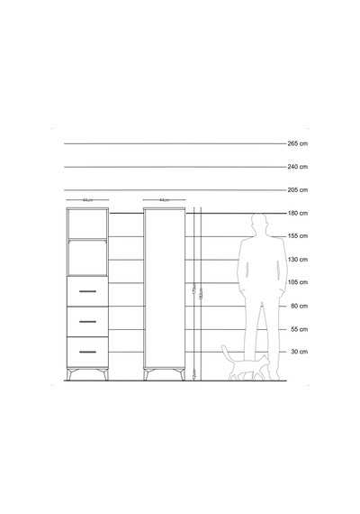 Hyperion Dolap 2 Raflı 3 Çekmeceli 44x44x182 Çam-aytaşı Çam
