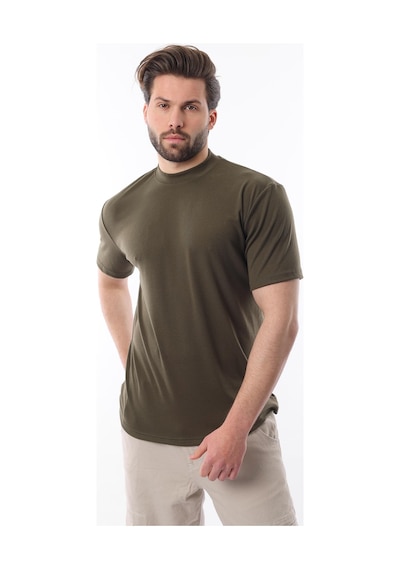 Madmext Haki Bisiklet Yaka Basic Erkek T-shirt E7113 Haki