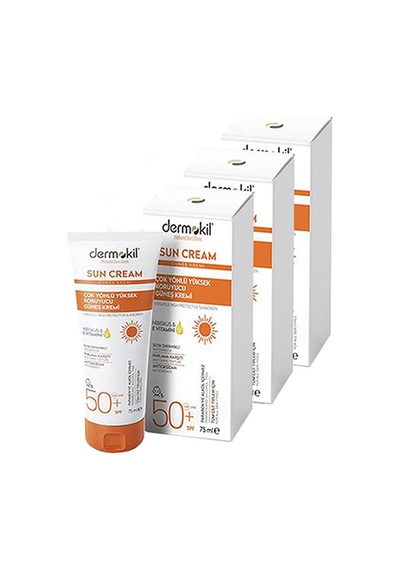 Dermokil Sun Cream Çok Yönlü Yüksek Koruyucu Güneş Kremi SPF50+ 3 x 75 ML