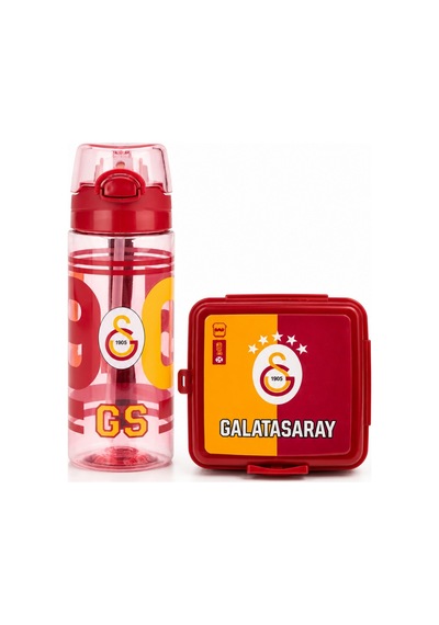 Galatasaray Lisanslı Pipetli Su Matarası + Çatallı Kaşıklı Beslenme Kutusu Sarı