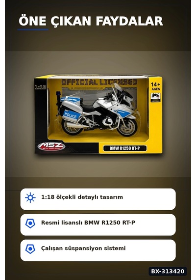 Die-cast 1:18 Ölçekli Alman Polis Bmw R1250rt Motosiklet Modeli 1 Adet Bx-313420