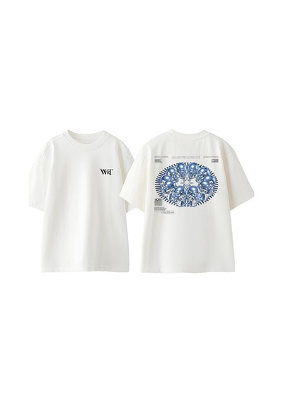 Thewert Convergence Tasarım Sırt Baskılı Pamuk Beyaz Oversize T-shirt