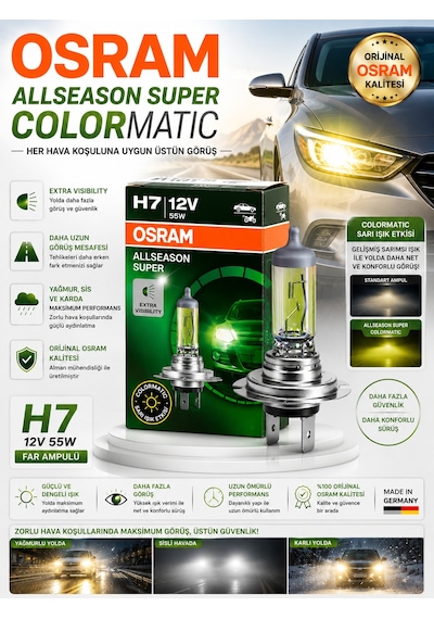 Osram H7 Allseason Super Colormatic Far Ampulü 12v 55w Renk Değiştiren 2 Adet