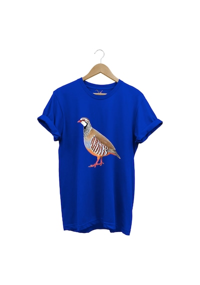 Avcılık Keklik Avcılığı Keklik Kuşu Baskılı Regular Fit %100 Pamuk Mavi T-shirt Saks Mavi