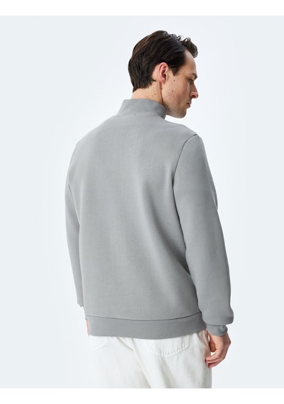 Koton Uzun Kollu Pamuk Karışımlı Basic Yarım Fermuarlı Sweatshirt Gri 5wam70255mk Gri