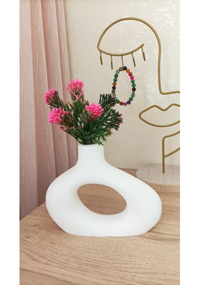 Mini Beton Saksı - Yapay Çiçekli - Pembe