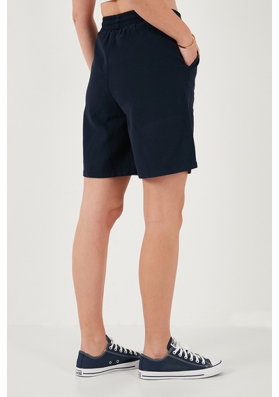 Lela Pamuklu Relaxed Fit Yüksek Bel Cepli Mini Bayan Şort 668Yp5384 Lacivert