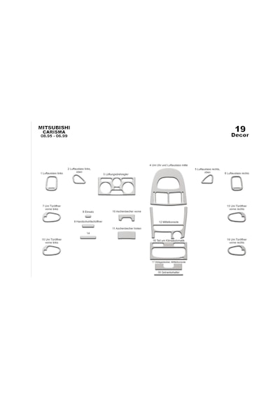 Mitsubishi Carisma Torpido Kaplama 1995-1999 19 Parça Alüminyum