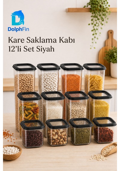 Kare Saklama Kabı 12'li Set Siyah 650/1300/1900 Ml
