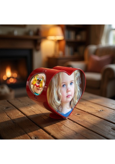 Kalpli Dönen Fotoğraf Çerçevesi 4 Resimli Çocuklara Doğum Günü Hediyesi 12x14 Cm Kırmızı