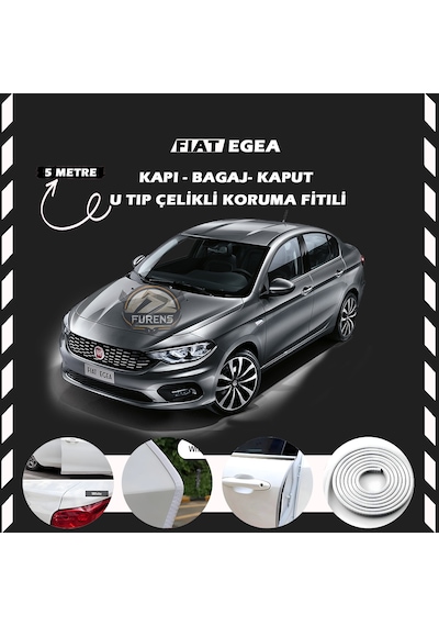 Fiat Egea Oto Araç Kapı Koruma Fitili 5 Metre Parlak Beyaz Renk
