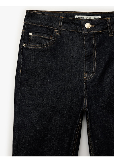 Koton Dar Kesim İspanyol Paça Pamuklu Denim Pantolon - Flare Jeans Koyu İndigo 6sal40164md Indigo