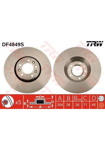 TRW DF4849S Fren Diski Ön Scudo 07- / 407 04- 2.0 HDI Expert II 07- / C5 08- Jumpy II 07-