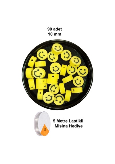 90 Adet 10 Mm Polimer Kil Fimo Boncuk Takı Bileklik + 5 Metre Lastikli Misina Hediye - Gülen Yüz Smile