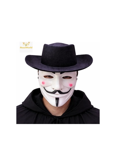 NessiWorld Maske Ve Şapka Seti Anonim Stil Parti Maskesi Siyah/beyaz Set