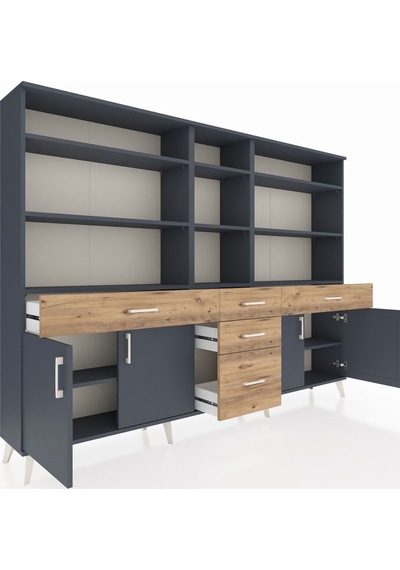 Arges Dolap 11 Raflı 5 Çekmeceli 4 Kapaklı 220x30x163 Antrasit-antrasit/çam Antrasıt/atlas Çam - Antrasıt