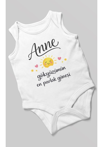 Morivokids Anne, Gökyüzümün En Parlak Güneşi Sıfır Kollu Bebek Body Beyaz