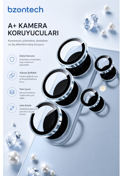 Samsung Galaxy S26 Ultra Uyumlu Kamera Lens Koruyucu Gök Mavisi
