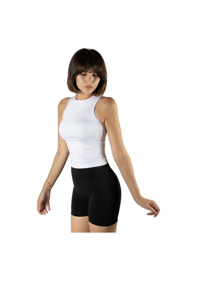 Terapi Men Beyaz Fitted/vücuda Oturan Crop Halter Yaka Spor Bluz Atlet Beyaz