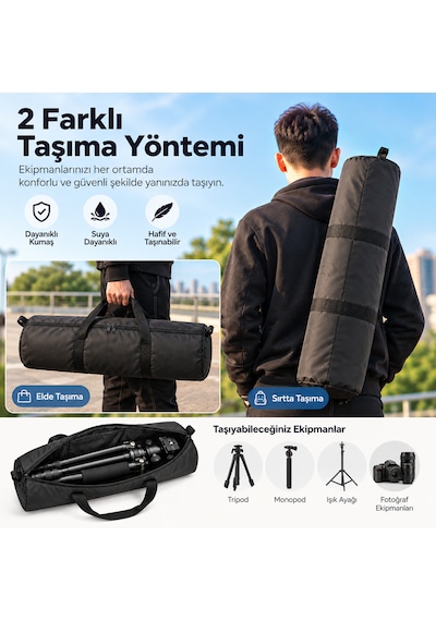 Microcase El Ve Omuz Askılı Cepli Su Geçirmez Tripod Stand Vb Çeşitli Ekipmanlar İçin Taşıma Çantası Al7022 Siyah