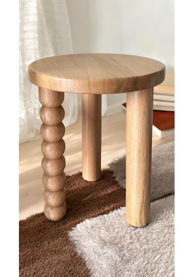 Ahşap 2 Li Set Yan Sehpa Modern Fiskos / Çiçeklik Natural Renk Vernikli Cilalı Ahşap