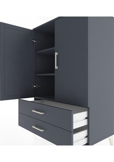 Hyperion Dolap 3 Raflı 2 Çekmeceli 2 Kapaklı 88x44x134 Antrasit-antrasit Antrasit