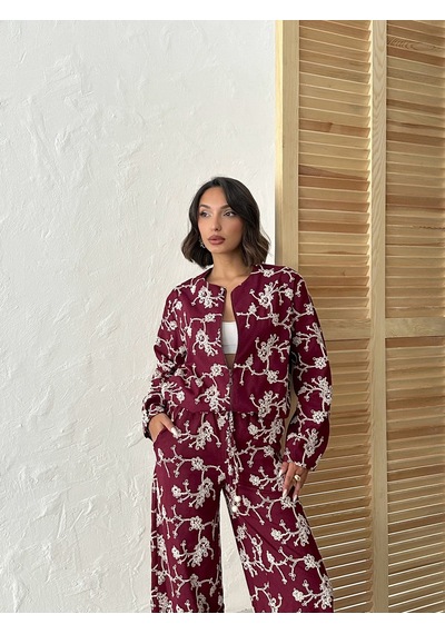 Verymoda Çiçek Nakışlı Fermuarlı Ceket F1948 Bordo