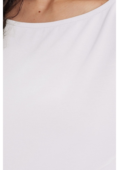 Tudors Kadın Slim Fit Dar Kesim Kısa Kollu Kayık Yaka Ekru Tişört-50567