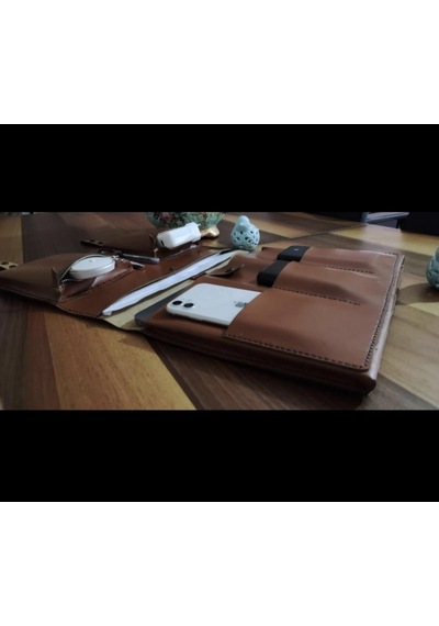 Nyc Giyim Tekstil Hakiki Dana Derisi El Yapımı Organizer Çanta, Tablet Ve Laptop Bölmeli, Toplantı Ve Iş Gezileri Için Ideal Taba