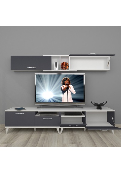 Decoraktiv Eko 5220 Mdf Retro Tv Ünitesi Tv Sehpası Beyaz - Antrasit
