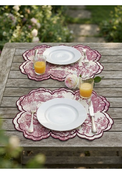 Toile Burgundy Embroidered Amerikan Servis Çok Renkli