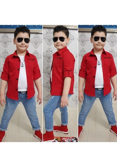 Modavals 4 Parça Gömlekli Erkek Çocuk Takım - Kırmızı 001