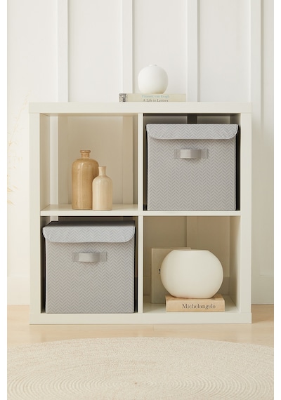 Ocean Home Textile 2'li Gri Balıksırtı Kapaklı Kutu Set 30 x 30 x 30 cm